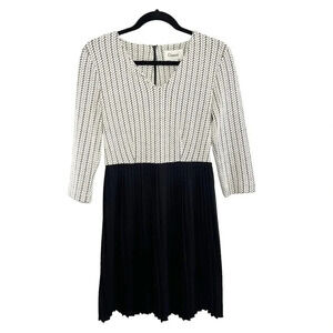 Ganni for Anthropologie Black & White Herringbone Pleated Dress Women's Size XS